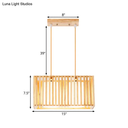Decorbites™ japanese style 2-head pendant lighting with rubber wood cuboid cage and natural finish for dining table