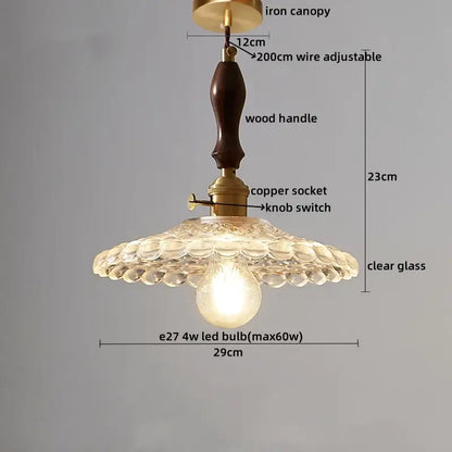 Japanese style clear glass pendant lamp with brass iron canopy copper socket and dark wood handle for dining room decorbites clear glass