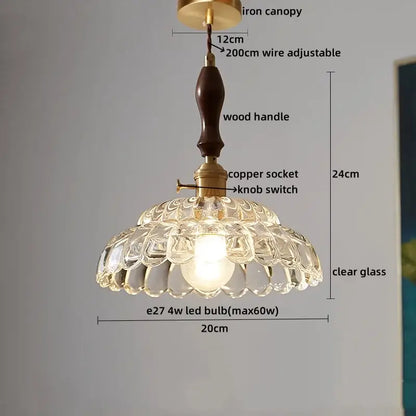 Japanese style clear glass pendant lamp with wooden handle and brass accents for dining room decorbites clear glass lighting