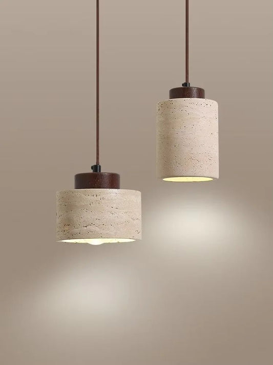 Japanese Style Yellow Travertine Stone Pendant Light - Decorbites