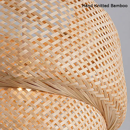 Japanese tiered bamboo pendant light with hand-knitted natural beige woven texture ideal for dining room led bulb