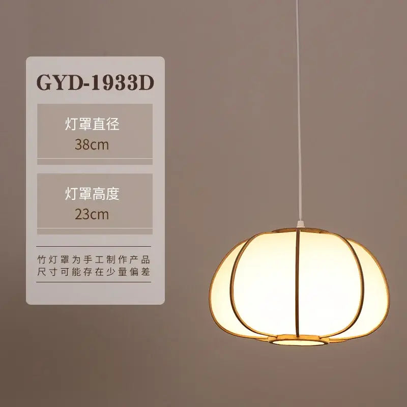 A warm softly glowing decorbites bamboo pendant lamp with translucent paper shade for tea room or living room decor