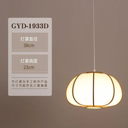 A warm softly glowing decorbites bamboo pendant lamp with translucent paper shade for tea room or living room decor
