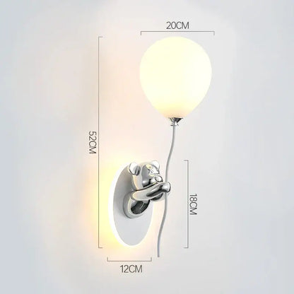 Chrome finished teddy bear wall light with frosted glass balloon lampshade for children bedroom decorbites bear balloon