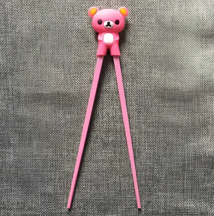 Pink rilakkuma-themed kids bear panda cat learning chopsticks set with soft plastic bear head for dining training gift decorbites kids bear