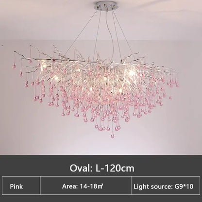 Delicate kids pink crystal chandelier with silver tree branch metal frame and teardrop crystals for bedroom decorbites kids pink