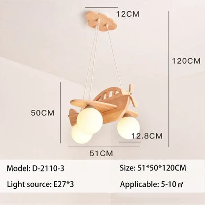 Wooden kids wood airplane pendant light with three frosted glass globe bulbs for bedroom decorbites kids wood decor