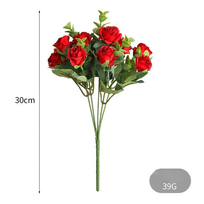 A vibrant red artificial rose bouquet with green leaves 30cm tall ideal for home decor and roses bouquet display