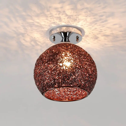 A copper lace pattern glass ball led ceiling light with woven metal design and chrome base for living room decorbites ceiling lights