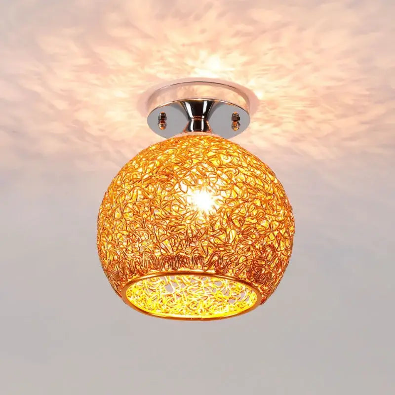 Golden woven wire globe glass ball led ceiling light with chrome base for living room decorbites ceiling lights