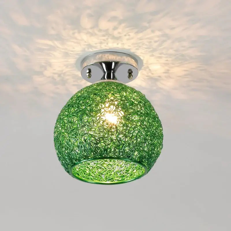 Green spherical lace pattern glass ball led ceiling light with woven design and chrome mount for living room decorbites ceiling lights