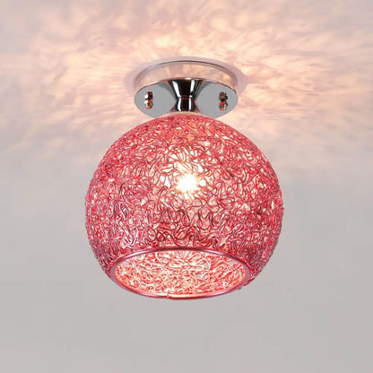 Red spherical wire mesh glass ball led ceiling light with chrome finish for living room decorbites ceiling lights