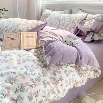 Lavender and pink floral cotton bedding set with soft fabric and decorbites cozy pattern printed for a cozy bedroom decor