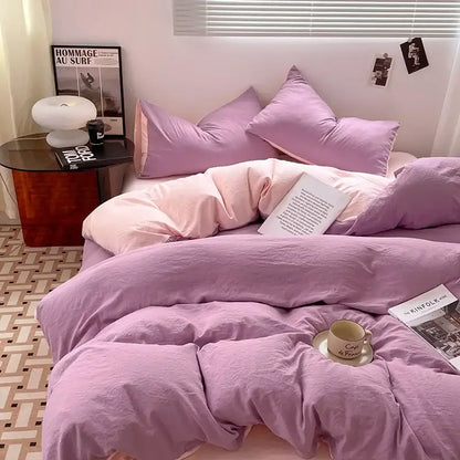 Lavender and black cotton bedding set with purple duvet cover set featuring matching pillows and soft textured fabric finish