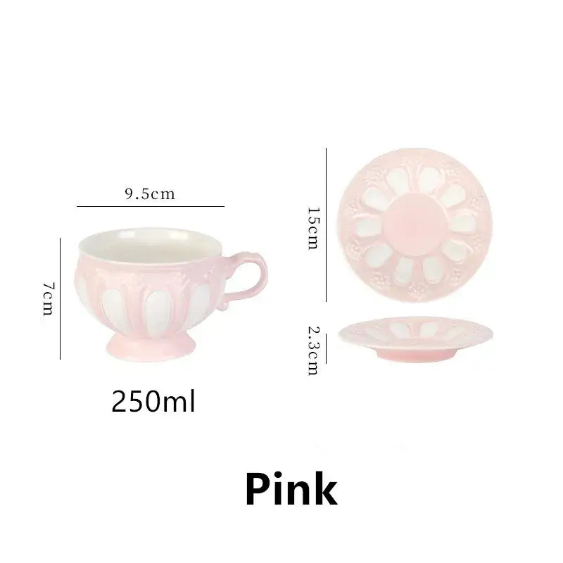 Pink ceramic teacup with floral relief and matching saucer 250ml from decorbites elegant porcelain tea set collection