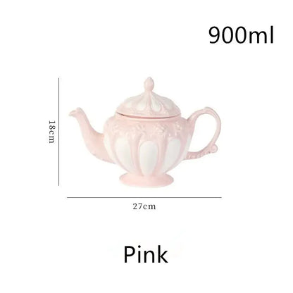A delicate pink fluted floral porcelain teapot from the decorbites elegant porcelain tea set for dining room decor