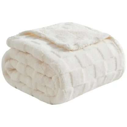 Cream-colored decorbites cozy fluffy quilted plush throw blanket with textured surface for living room decor