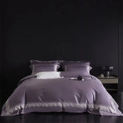 Lavender and silver lace embroidery bedding set luxe satin decorbites 1200tc egyptian with intricate trim