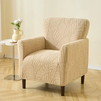 Beige leaf pattern jacquard elastic chair cover made of stretch fabric for dining room slipcover use