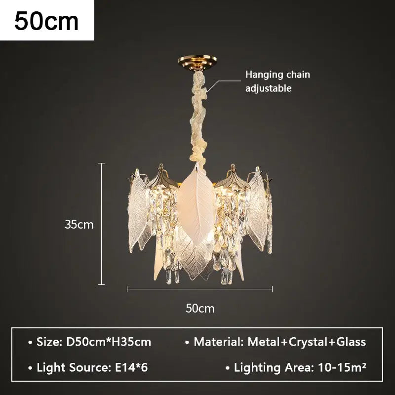 Leaf shaped gold and crystal glass chandelier pendant light with intricate leaf crystal glass shades for dining room decorbites