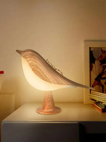 Decorbites art deco bird lamp bedside lamp with wooden texture and smooth white interior warm soft glow