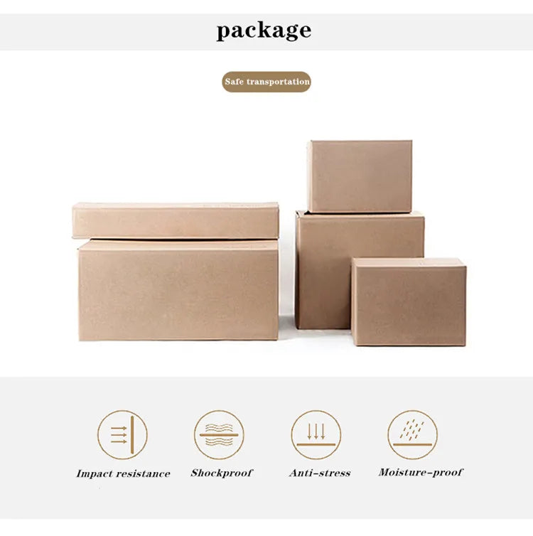 Brown cardboard shipping boxes of varying sizes prepared for safe transportation of led vintage art champagne chandelier glass pendant lamp