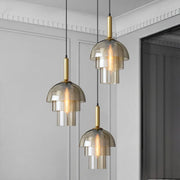 Three tiered LED vintage glass pendant lights with brass accents for restaurant living room and bar decor lighting