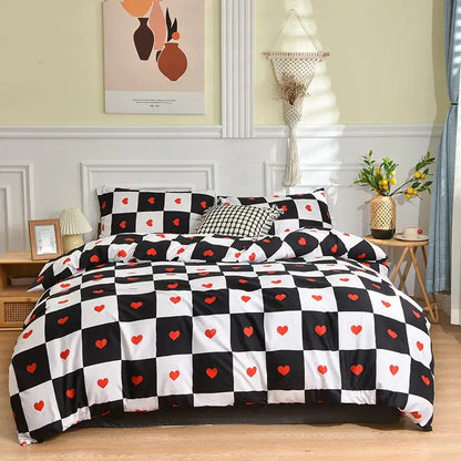 Black and white checkered duvet cover with red heart patterns from decorbites leopard print beige and brown bedding set