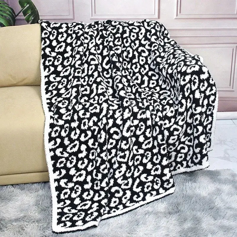 Black and white leopard print throw blanket with plush fuzzy texture made of cozy flannel velvet for bedroom sofa decorbites cozy flannel