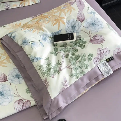 A cream-colored silk pillowcase with soft watercolor florals and lavender satin border for decorbites leopard print decorbites leopard print summer