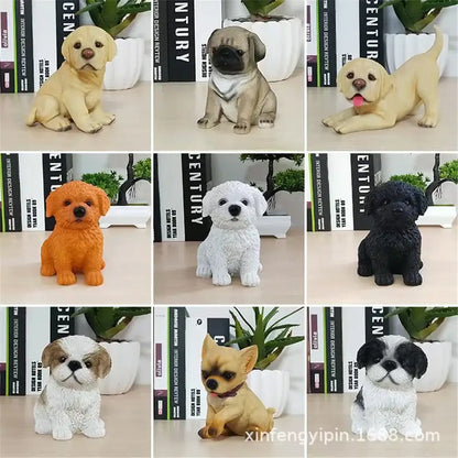 A collection of nine detailed glossy resin puppy figurines in various breeds and colors for decorbites dog sculpture decor