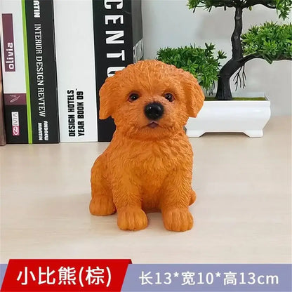 Orange faux-fur decorbites dog sculpture with black nose and eyes sitting upright for living room decor