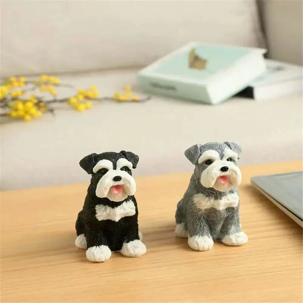 Two miniature schnauzer resin dog sculptures black and white and gray and white decorbites dog sculpture for living room decor