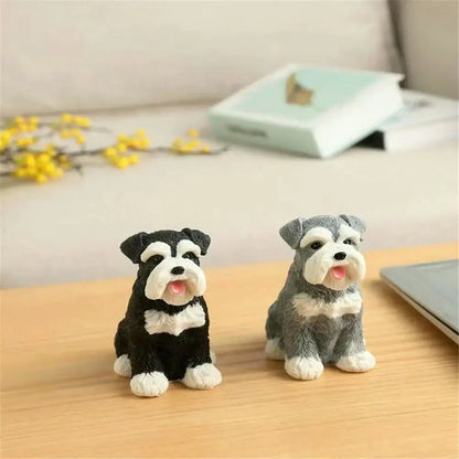 Two miniature schnauzer resin dog sculptures black and white and gray and white decorbites dog sculpture for living room decor