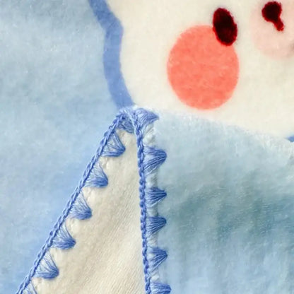 Light blue bear pattern cozy milk velvet blanket with stitched edge and frayed tassels for bedroom and travel decorbites cozy milk