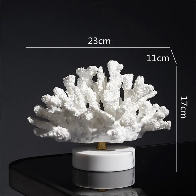 White coral reef simulation sculpture with intricate branching on polished white marble base for living room decorbites coral reef