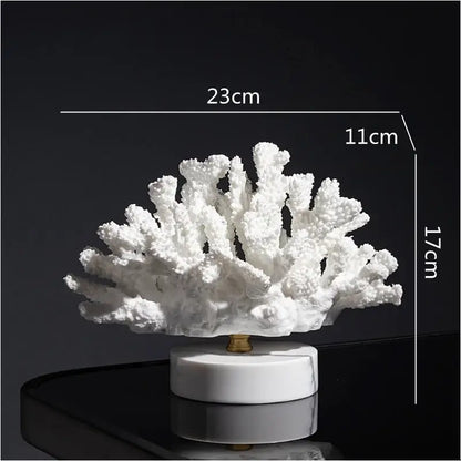 White coral reef simulation sculpture with intricate branching on polished white marble base for living room decorbites coral reef