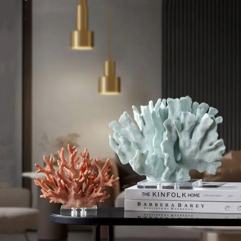 A light blue coral reef simulation sculpture on a clear acrylic base for elegant living room decorbites coral reef decor