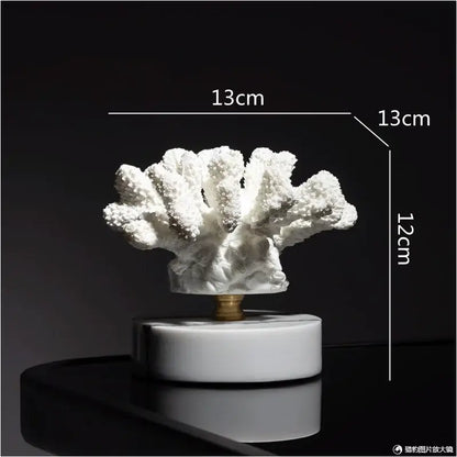 White coral reef simulation sculpture with textured branching surface on white marble base for living room decorbites coral reef