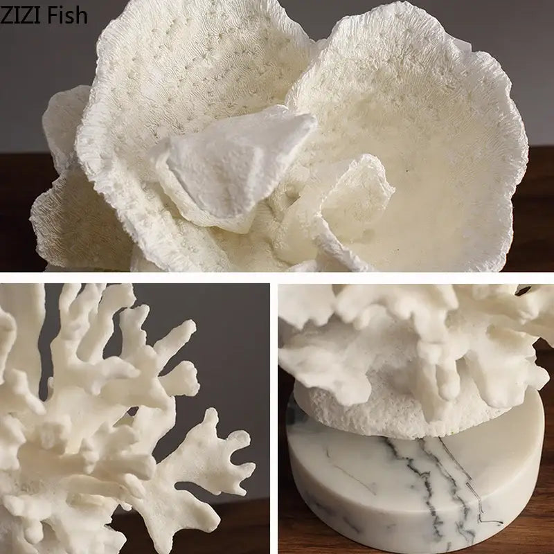 White coral reef simulation sculpture with intricate textured branches on marble base for living room decorbites decor