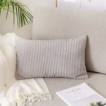 Gray corduroy rectangular pillow with vertical ribs for decorbites corduroy flocking pillow cover living room decor