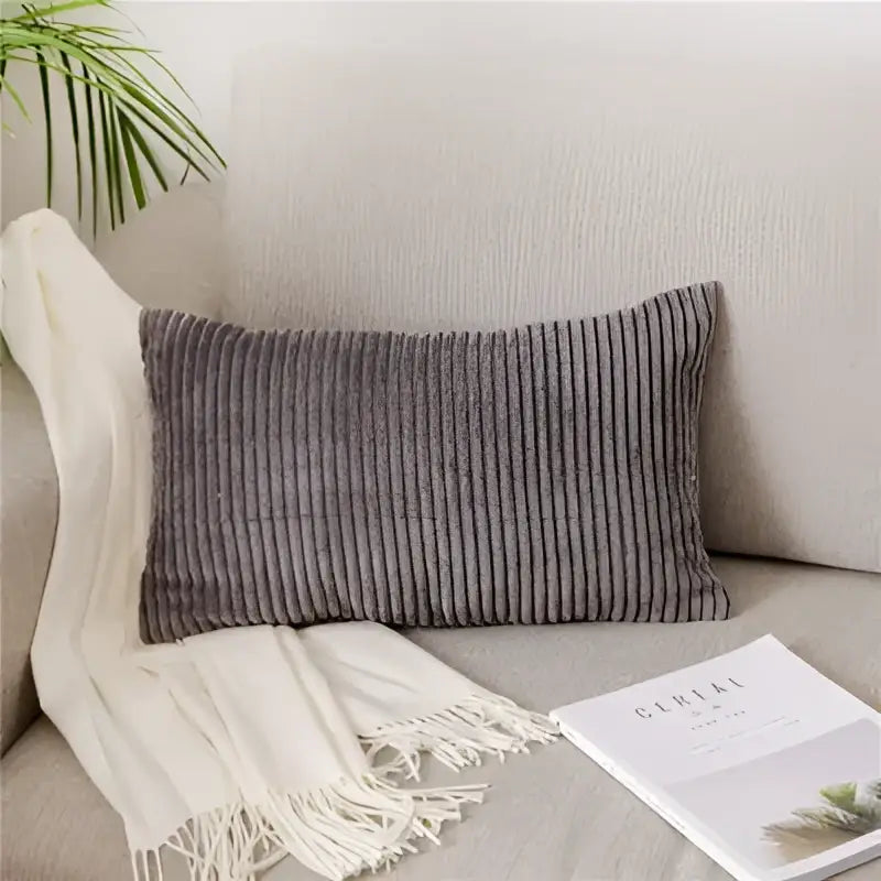 Gray corduroy rectangular pillow cover with vertical ribs and soft textured surface for decorbites corduroy flocking decor