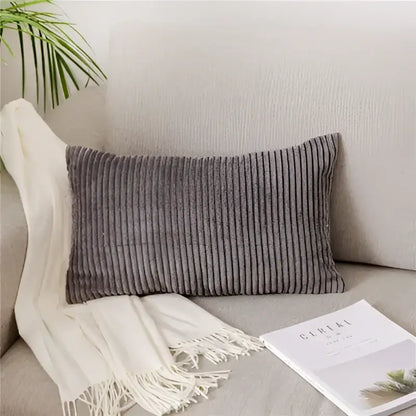 Gray corduroy rectangular pillow cover with vertical ribs and soft textured surface for decorbites corduroy flocking decor