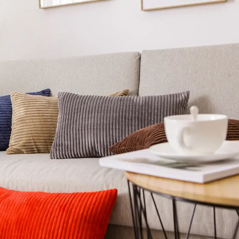 Gray corduroy throw pillow cover with vertical ribs and soft textured surface for decorbites corduroy flocking decor