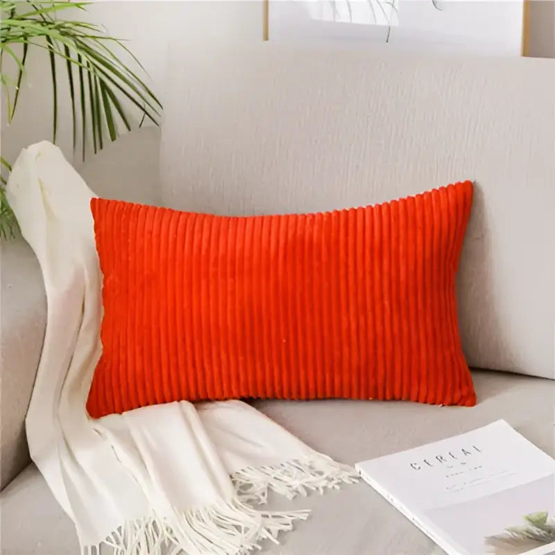 Vibrant orange corduroy flocking rectangular pillow cover with vertical ribs for living room decor decorbites corduroy flocking