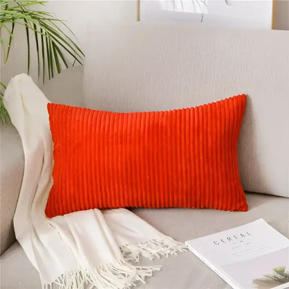 Vibrant orange corduroy flocking rectangular pillow cover with vertical ribs for living room decor decorbites corduroy flocking
