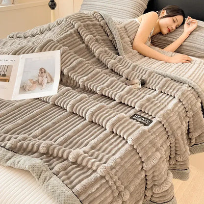 Taupe corduroy throw blanket with plush ribbed texture and soft fringe edges for decorbites cozy faux rabbit plush decor