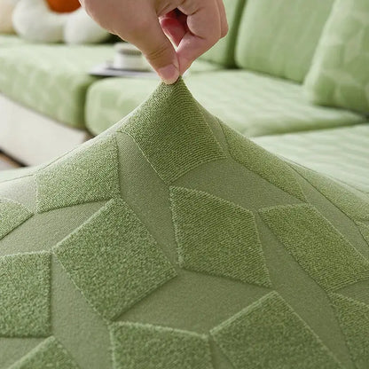 Light green hexagonal quilted jacquard sofa seat cover with textured diamond pattern decorbites jacquard sofa seat