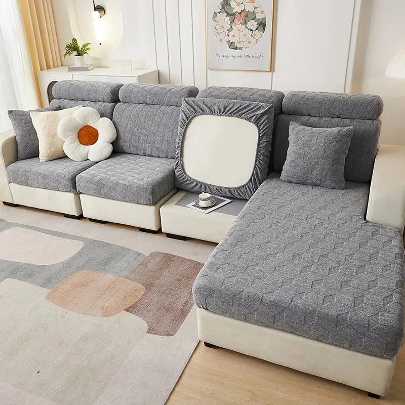 Light green hexagonal quilted jacquard sofa seat cover with elastic edges for decorbites jacquard sofa decor