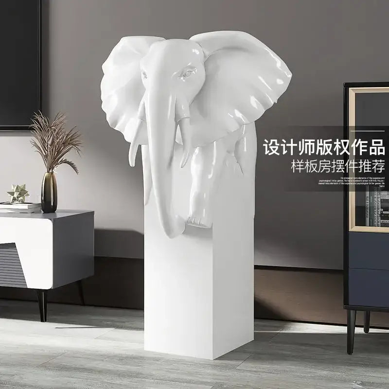 White glossy elephant ornaments sculpture on matching pedestal for living room decorbites elephant ornaments